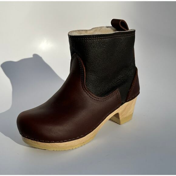 No. 6 Store 5" Pull On Shearling Clog Boot on Mid Heel Brown Aviator Size 38 NIB - Picture 2 of 16